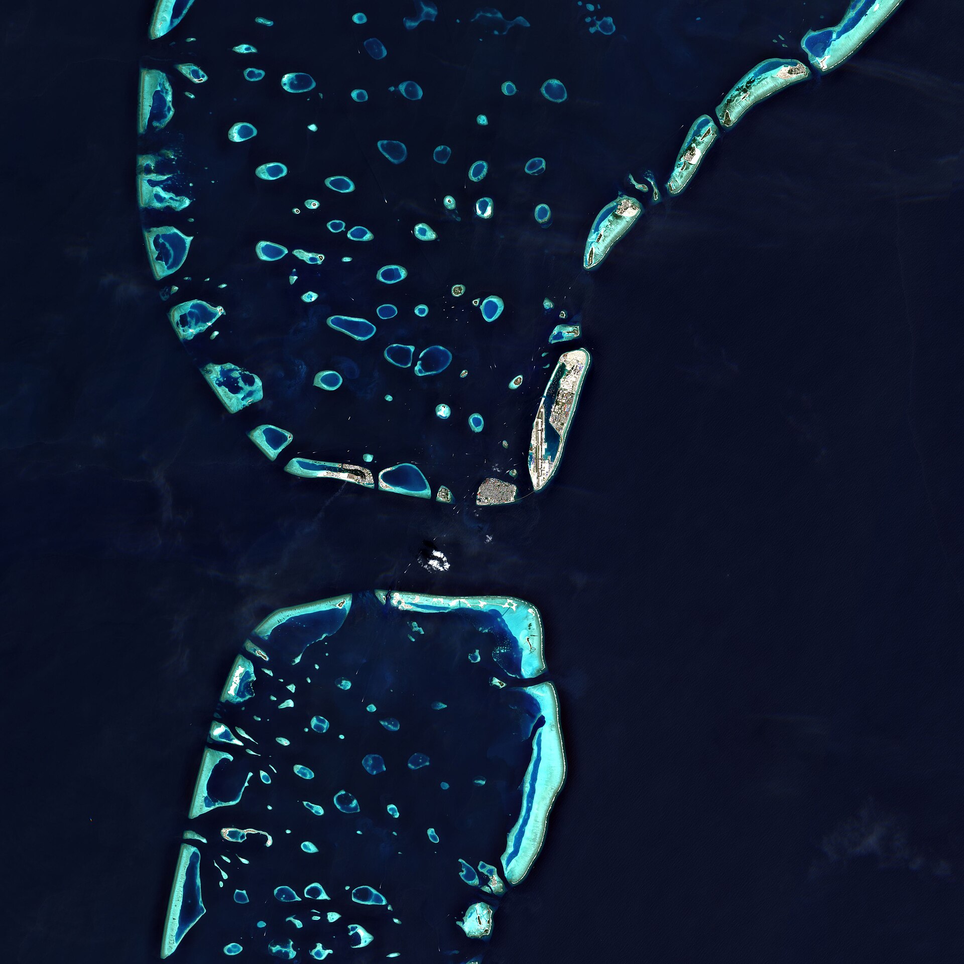Satellite view of Malé and surrounding atolls